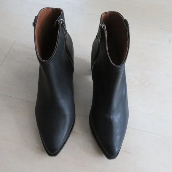 New Frye June Leather Western Bootie Black Women 10B