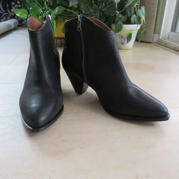 New Frye June Leather Western Bootie Black Women 10B