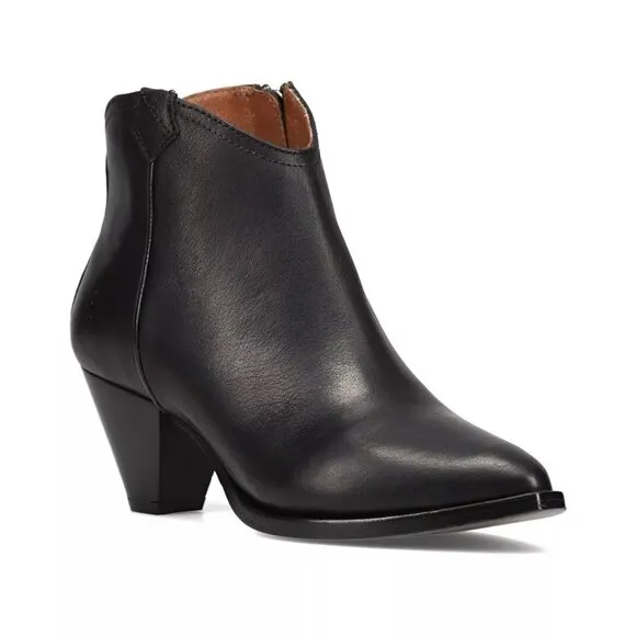 New Frye June Leather Western Bootie Black Women 10B