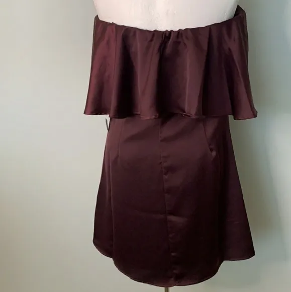 NEW H by Halston Ruffle Dress Mini Eggplant Strapless Dance Evening Elegant Chic