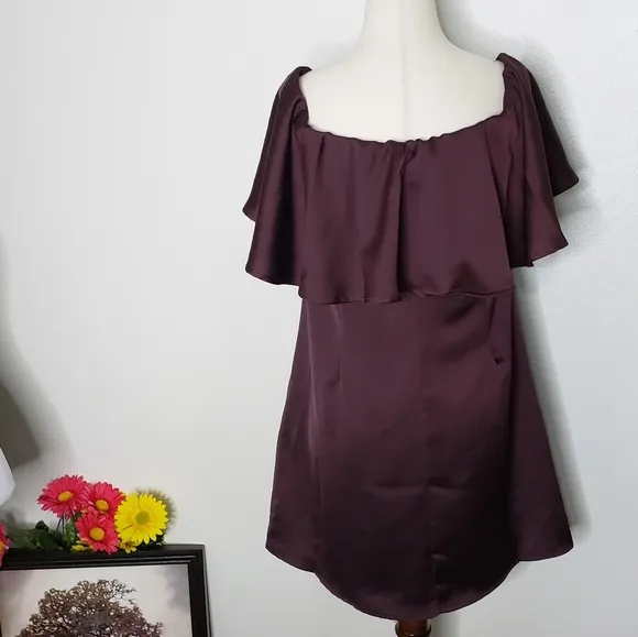 NEW H by Halston Ruffle Dress Mini Eggplant Strapless Dance Evening Elegant Chic