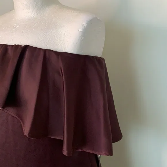 NEW H by Halston Ruffle Dress Mini Eggplant Strapless Dance Evening Elegant Chic
