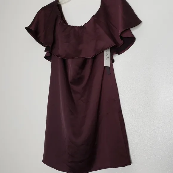 NEW H by Halston Ruffle Dress Mini Eggplant Strapless Dance Evening Elegant Chic