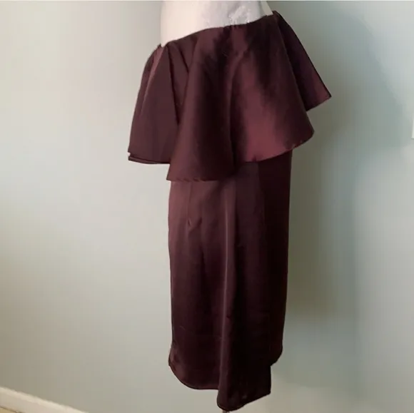 NEW H by Halston Ruffle Dress Mini Eggplant Strapless Dance Evening Elegant Chic