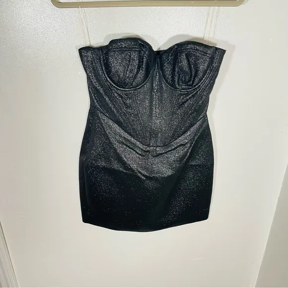 NEW House of CB Eevi Strapless Mini Corset Dress Black Sparkly Wedding Club Date