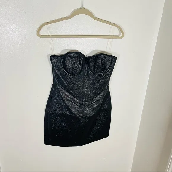 NEW House of CB Eevi Strapless Mini Corset Dress Black Sparkly Wedding Club Date