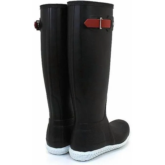 NEW HUNTER women's original flat heel calendar sole tall rain boots in black/hun