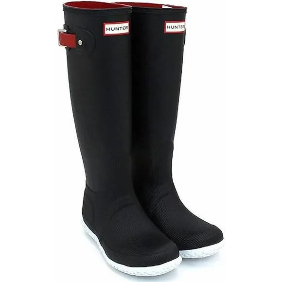 NEW HUNTER women's original flat heel calendar sole tall rain boots in black/hun