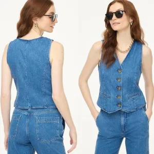 NEW J. Crew Denim Vest Blue Jean Size 14 XL Western Cowgirl Staple Retro Curvy