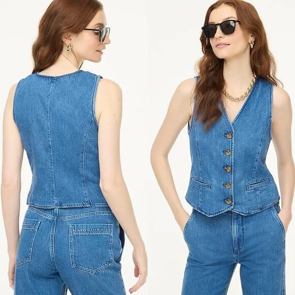 NEW J. Crew Denim Vest Blue Jean Size 14 XL Western Cowgirl Staple Retro Curvy