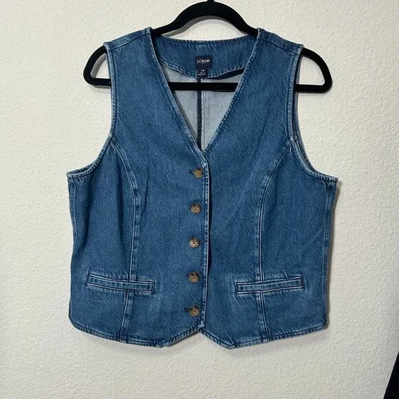 NEW J. Crew Denim Vest Blue Jean Size 14 XL Western Cowgirl Staple Retro Curvy
