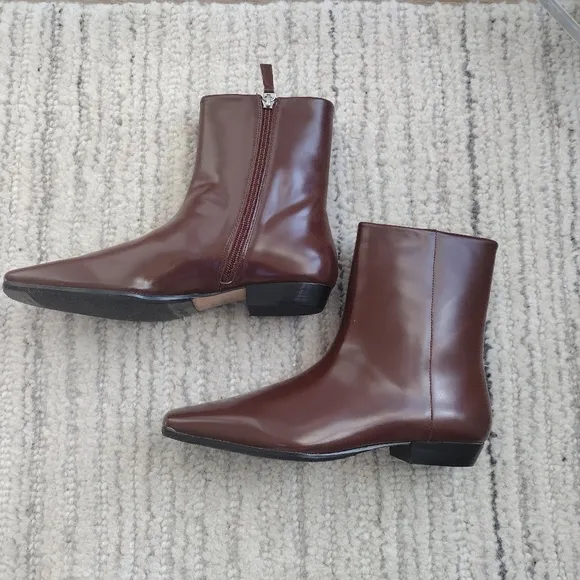 NEW J Crew Square-Toe Leather Ankle Boots Size 7.5 Brown Sienna Spazzolato