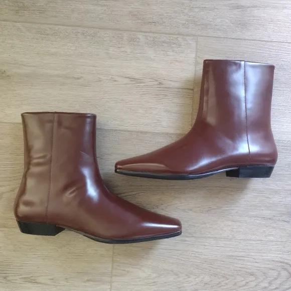 NEW J Crew Square-Toe Leather Ankle Boots Size 7.5 Brown Sienna Spazzolato