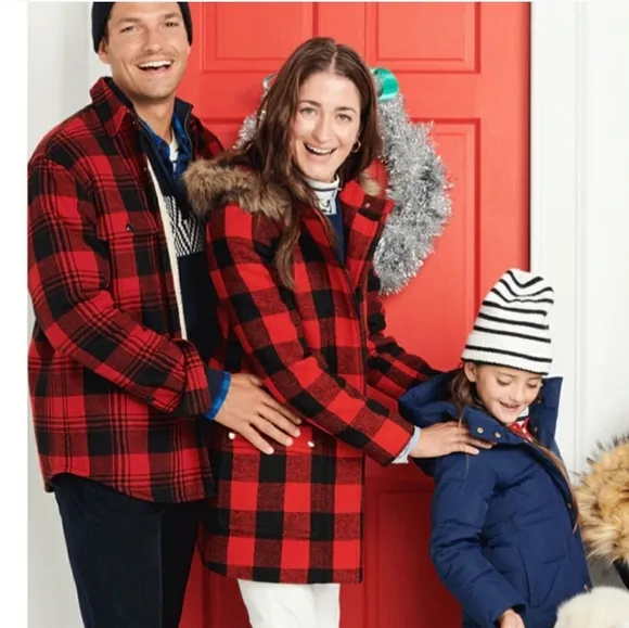 NEW J. Crew Vail Parka Buffalo Plaid Wool BC287 Pea Coat Classic Hooded Faux Fur