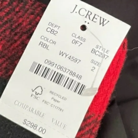 NEW J. Crew Vail Parka Buffalo Plaid Wool BC287 Pea Coat Classic Hooded Faux Fur