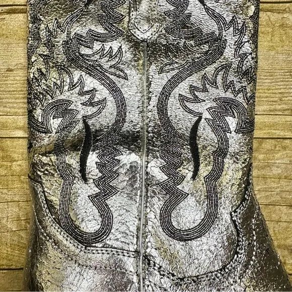 NEW Jeffrey Campbell Dagget Western Boot Silver Metallic Crackle Heeled Country