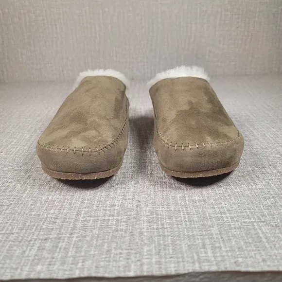 NEW Jenni Kayne Shearling Lined Moc Clogs Green Suede Mules EU 38 US 8 Shoes