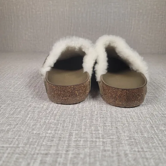 NEW Jenni Kayne Shearling Lined Moc Clogs Green Suede Mules EU 38 US 8 Shoes