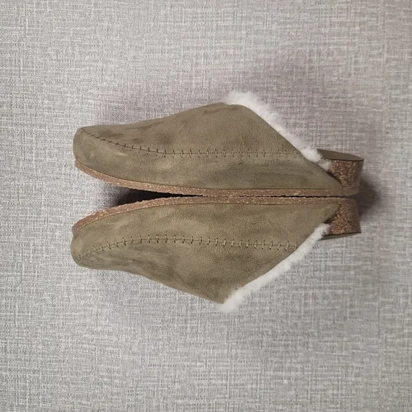 NEW Jenni Kayne Shearling Lined Moc Clogs Green Suede Mules EU 38 US 8 Shoes