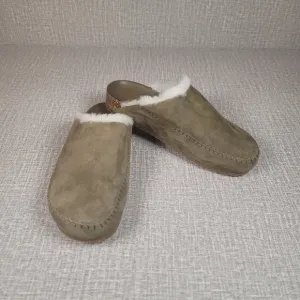 NEW Jenni Kayne Shearling Lined Moc Clogs Green Suede Mules EU 38 US 8 Shoes