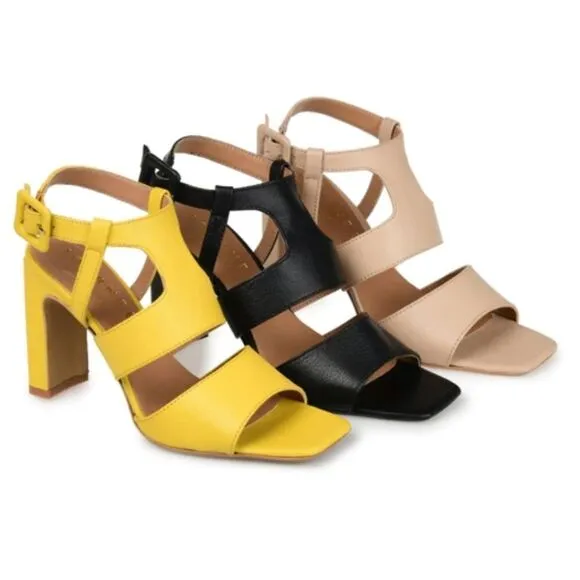 New Journee Signature Beckie Block Heel Leather Sandal (Women) 7.5