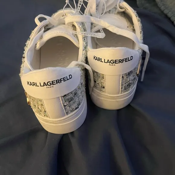 NEW Karl Lagerfeld Paris Pins Lace Up Sneaker SZ 8.5 sequins tweed shoes