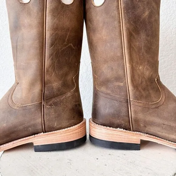 NEW Lane Capitan Mens Cowboy Boots 9D Brown Leather Square Toe Western Footwear