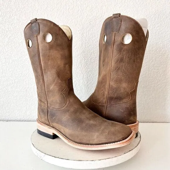 NEW Lane Capitan Mens Cowboy Boots 9D Brown Leather Square Toe Western Footwear