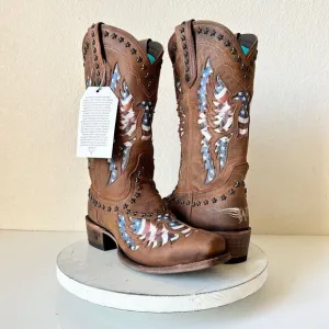 NEW Lane OLD GLORY Mens Cowboy Boots 8.5 Brown Biker Western American Flag Eagle