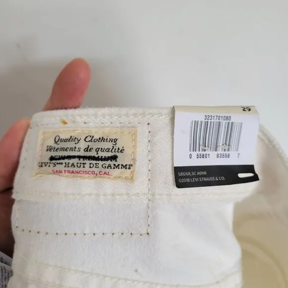 NEW Levi's Premium Mid Rise 501 Relaxed White Button Fly Distressed Shorts Sz 29
