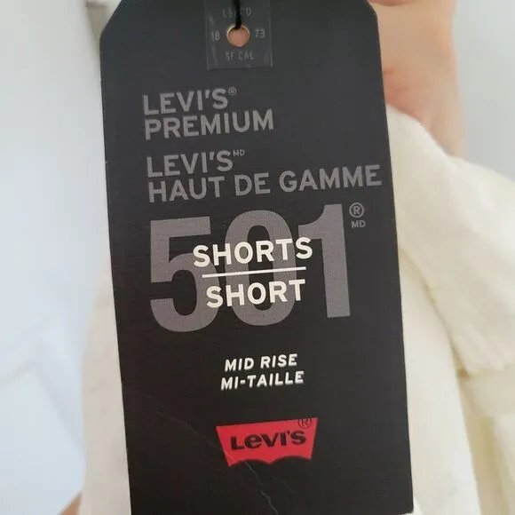 NEW Levi's Premium Mid Rise 501 Relaxed White Button Fly Distressed Shorts Sz 29