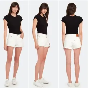 NEW Levi's Premium Mid Rise 501 Relaxed White Button Fly Distressed Shorts Sz 29