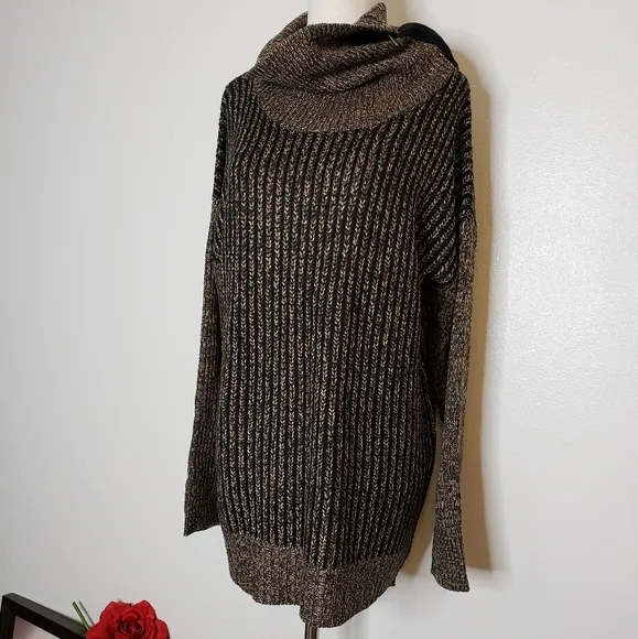 NEW M. Rena Luxury Sweater Taupe Coffee Zipper Boutique Womens Turtleneck Winter