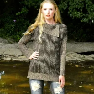 NEW M. Rena Luxury Sweater Taupe Coffee Zipper Boutique Womens Turtleneck Winter