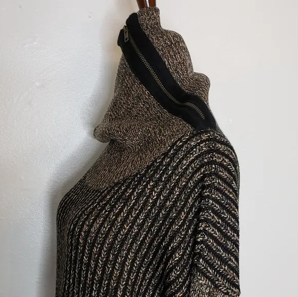 NEW M. Rena Luxury Sweater Taupe Coffee Zipper Boutique Womens Turtleneck Winter
