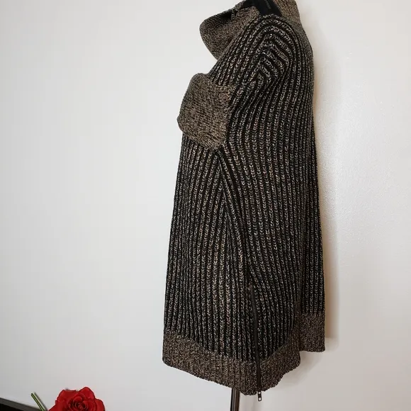 NEW M. Rena Luxury Sweater Taupe Coffee Zipper Boutique Womens Turtleneck Winter