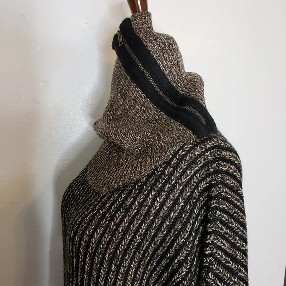 NEW M. Rena Luxury Sweater Taupe Coffee Zipper Boutique Womens Turtleneck Winter