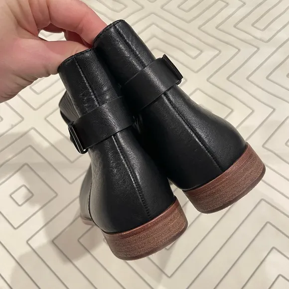 New Madewell Black Leather Flat Ankle Boots