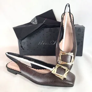 New MARC CAIN Women's (7.5) Dark Brown Leather Sling Back Dress Flat Shoes
