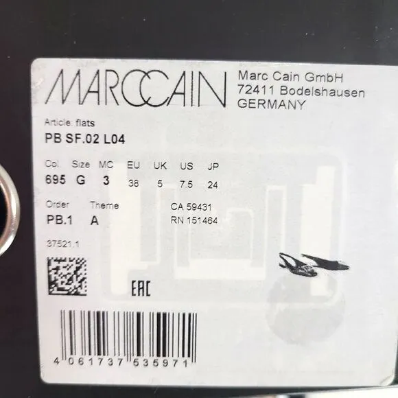 New MARC CAIN Women's (7.5) Dark Brown Leather Sling Back Dress Flat Shoes