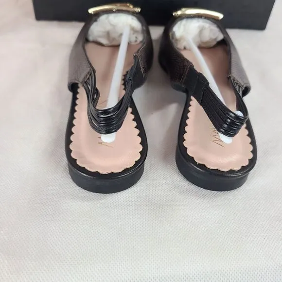 New MARC CAIN Women's (7.5) Dark Brown Leather Sling Back Dress Flat Shoes