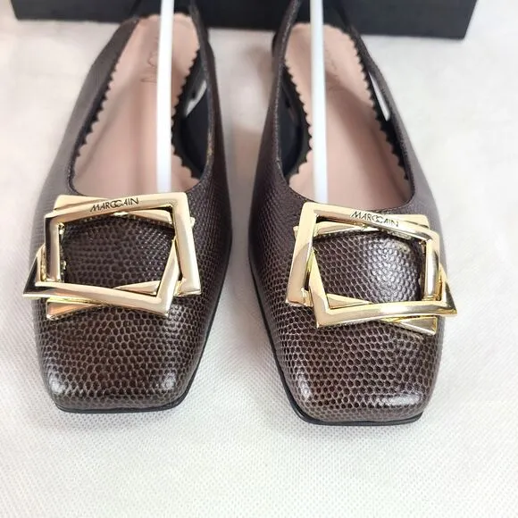 New MARC CAIN Women's (7.5) Dark Brown Leather Sling Back Dress Flat Shoes