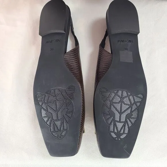 New MARC CAIN Women's (7.5) Dark Brown Leather Sling Back Dress Flat Shoes
