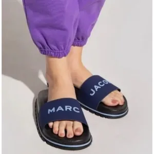 NEW! Marc Jacobs The Slide Logo Embossed Navy Blue - 9