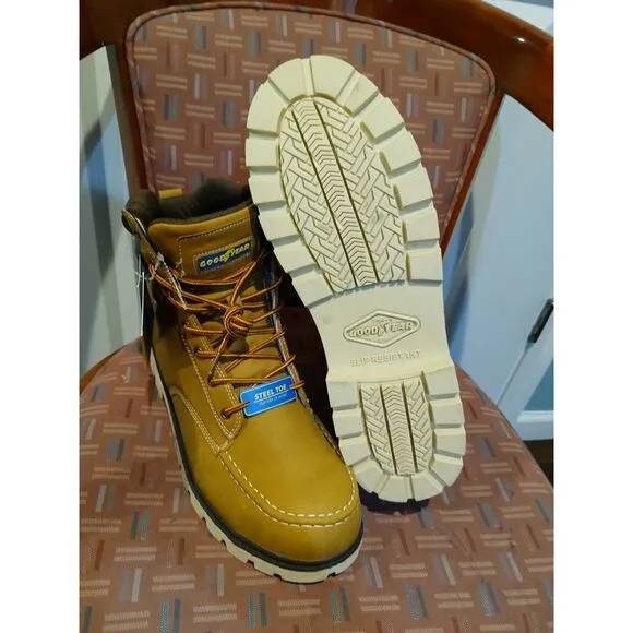 New Men's 13 Goodyear Penn Steel Toe Work Boots, Wheat,