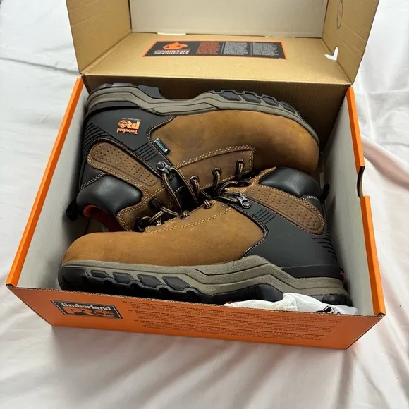 NEW Men's 7 Timberland PRO Work Boots 6 in Hypercharge Brown Lace Up Rubber Sole