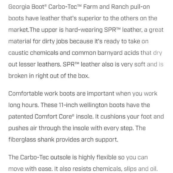 NEW Men’s Georgia Boot Carbo Tec Wellington Ranch Boots size 10.5 EE
