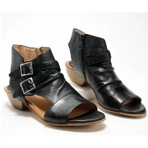 New Miz Mooz Cassius Leather Heeled Sandal Adjustable Strap Black EU 38 US 7.5-8