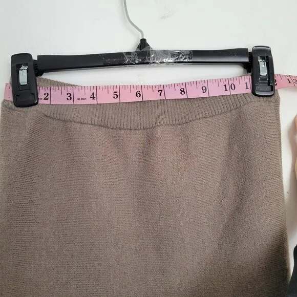 NEW MM&amp;CO. Knit Brown Midi Bodycon Flare Trim Pull On High Waisted Skirt Size XS