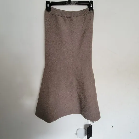 NEW MM&amp;CO. Knit Brown Midi Bodycon Flare Trim Pull On High Waisted Skirt Size XS